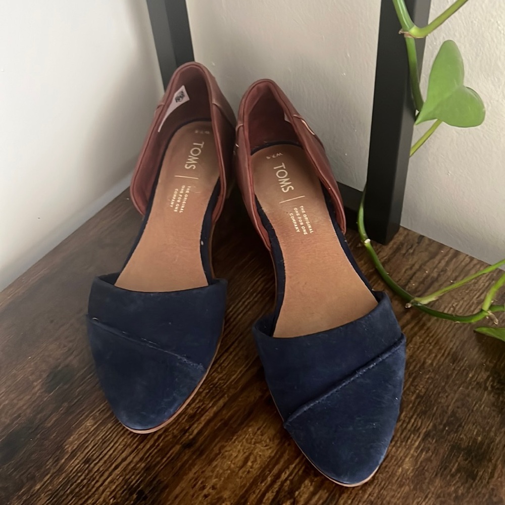 Navy penny brown suede and leather women’s flats